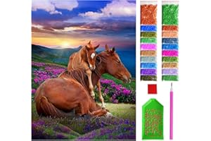 ARTULIO Diamond Painting Kit 5D DIY - Cavalli al tramonto - 30x40cm – Pittura Diamante Fai da Te, Decorazione per Casa e Pareti