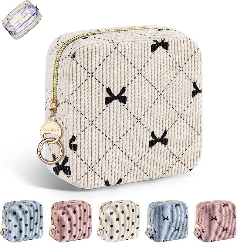 1 Neceser Compresas de Tela Bolsa para Salvaslip Compresas Reutilizables Algodon Postparto Tampones con Cremallera Mini Neceser Pequeño Viaje Portátil para Mujer Niñas Adolescent(Pajarita-Beige)