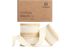 Vitalizart Ruban de Coton 1,6 cm x 19,2 m (3 Rouleaux*6,4 m) Blanc Crème, Franges Faites Main Rubans en Tissu pour Invitations de Mariage Bouquets de Mariée Vacances Décoration Emballage Cadeau