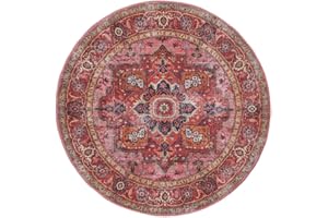 RugVista Georgia Oriental, Dywan, Dywany nowoczesne, Ø 160 cm, Okrągły, Niski, Pokój dzienny, Sypialnia, Kuchnia, Prać w pralce, oeko_tex_100, Czerwony/Różowy