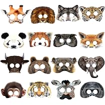 16 Masques D'animaux XIABYAYU – Jungle Safari – Élastiques – Fête, Halloween, Carnaval – Dès 3 Ans