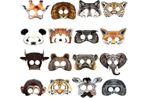 XIABYAYU Maschere Animali Giungla, 16 Pcs Maschera Animali Bambini, Maschera Bambini, Maschere per Feste Compleanno, Halloween, Carnevale, Cosplay