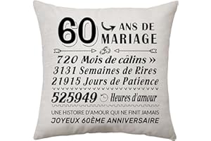 Aconesong Cadeau de 60e Anniversaire de Mariage Housses de Coussin Cadeau pour Femme Mari 60 Ans de Mariage Décoration pour Couples Souvenir pour Grandparents Parents 60e Anniversaire Cadeau (60ans)
