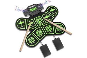 Batteria Elettronica E-Drum Kit, Bonvvie Batteria Digitale Roll Up con 9 pad, MIDI, DTC, Doppi Altoparlanti Incorporati, Batteria Ricaricabile, Ideale per Principianti, Studenti e Appassionati
