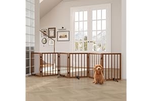 Semiocthome Wood Dog Gates for The House Extra Wide, 6-Panel Freestanding Pet Gates with 4PCS Metal Stands for Doorways and Stairs, 60cm (H) Foldable Dog Fences Indoor, Expands Up to 280cm /110" (W)