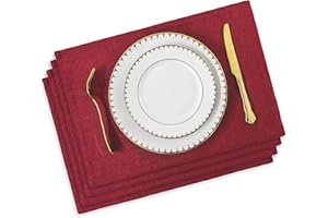 Home Brilliant Red Placemats Set of 4 Holiday Dinner Table Mats Easy Care Place Mats for Table Rectangle Kitchen Christmas Decor Heat Resistant Washable Place Mats for Dining, 33 x 48 cm, Burgundy