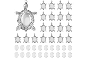 BEEFLYING 40 Pièces Pendentifs en Alliage Cabochon Paramètres Tortue Pendentif Plateaux Blancs de Base Cadre Photo Camée Charmes Cabochons en Verre pour la Fabrication de Bijoux Artisanat Fournitures