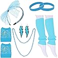 Heyu-Lotus 80s Fancy Dress Costumes Accessories for Women,Leg Warmers Fishnet Gloves Bow Headband Wristbands Bracelet Earrings Neon Set for 1980s Retro Theme Party