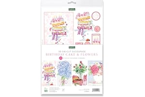 Katy Sue Designs Birthday Cake & Flowers Die-Cut Decoupage Sheets for Card Making. A Pack of 12 Sheets of Birthday & Floral-Themed Die Cuts for Card Making Supplies