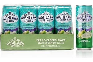 Highland Spring - Flavoured Sparkling Water - Pear & Elderflower - 12x330ml Cans