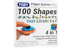 TOSY Magnet Fidget Spinner Mini - 8 blocks, 3 in 1 Toy: Transformable Fidget Spinner, Infinity Cube, 2x2 Puzzle Cube, Christmas Stocking Stuffers Gift for Kids/Adults, STEM Sensory Stress Relief Toy