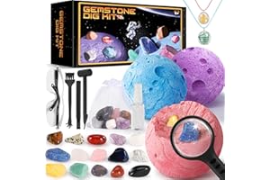 Perbabe Ausgrabungsset für Kinder, Halskette Herstellen mit Natürliche Edelsteine und Kristalle Fossilien Ausgrabungsset Kinder STEM Mineralogie Spielzeug Planeten Geschenk für ab 6 7 8 9 10+
