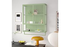 CELYA Retro Welle Glastür Wandschrank mit abnehmbaren Regalen, passend für Büros, Esszimmer, Wohnzimmer, Küchen und Badezimmer (grün)