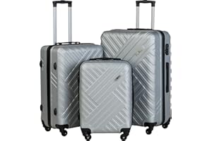 Xonic Design Reisekoffer - Hartschalen-Koffer mit 360° Leichtlauf-Rollen - hochwertiger Trolley mit Zahlenschloss in M-L-XL oder Set (Silber, Set)