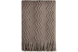 BOURINA Textured Solid Soft Sofa Throw Couch Cover Knitted Decorative Blanket,Brown, 127x152cm