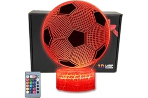 MARZIUS Football 3D Illusion LED Table Lamp Bedroom Night Light with Lighted Base,16 Colors Change,Soccer Ball Gifts for World Cup Fans,Men, Boys, Teens, Kids