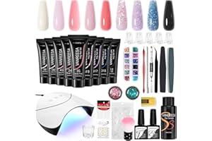 Poly Nail Gel Kit, VANREESA 9 Colours Poly Nail Extension Gel Set with 36W U V Nail Lamp Gloss Matte Top Coat Builder Enhancement Starter Set for Women