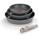 Monix One Click Pietra | Set of 3 stackable frying pans, 20-24-26 cm | Non-stick, removable handle, Thermonix temperature ind