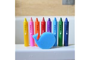 Buddy & Barney - Bath Time Washable Crayons SET OF 8 plus Whale Sponge! Safe, Non-Toxic Fun for the Tub for Baby & Toddlers.
