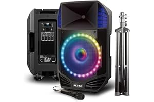 ION Audio Total PA Prime – 500 Watt Bi-Amp Bluetooth-Lautsprecher mit Acoustic Optimization, LED-Lichtern, App-Steuerung und Mikrofon inklusive