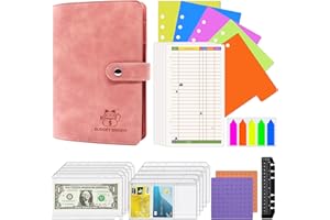 ACIIKER 39 Pces A6 Binder Pockets, Budget Binder with Cash Envelopes for Budgeting, Budget Binder with Zipper, Money Binder Organizer for Cash, Budget Wallet Binder dividers Pockets Letter (Pink)