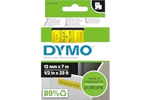 DYMO D1 etichette originali | stampa nera su giallo | 12 mm x 7 m | etichette autoadesive per etichettatrice LabelManager | 1 Pezzo