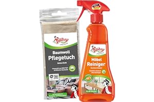 ‎POLIBOY ... PFLEGT WIE NEU POLIBOY Möbel Reiniger - Schonender Holzreiniger für unbehandelte und versiegelte Holzmöbel - Seifenfreie Rezeptur - Mit frischem Organgenduft - 1x 375 ml - inkl. Baumwolltuch - Made in Germany