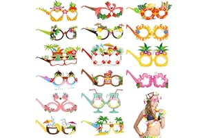 TOPJOWGA 16 Paia Occhiali Hawaiani, Carta Occhiali da Sole da Festa Luau, Occhiali da Festa Hawaiani Tropicali, Occhiali da Spiaggia, Divertenti Occhiali da Sole Foto Props per Festa Tropicale