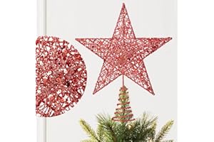 FFTANXS Estrella Roja de Navidad Purpurina,Estrella para Arbol de Navidad Decoración para Alambre de Metal,Ideal para Hogares y Fiestas - 25 * 20 * 5cm
