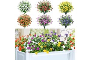 Kaiyaner Fleurs Artificielles Extérieur, 12 PCS Plantes Artificielles Extérieur Résistant aux UV, 6 Couleurs Fleurs Artificielles Deco en Plastique, Fausse Fleur au Jardin/Salon/Balcon