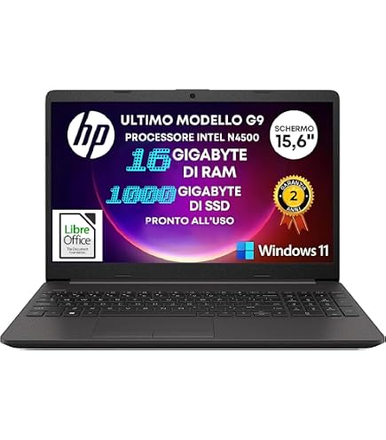 HP 250 G9 Notebook 15,6 Pollici – Intel N4500, 16GB RAM, 512GB SSD, Windows 11 Pro, Open Office, Pronto All'Uso