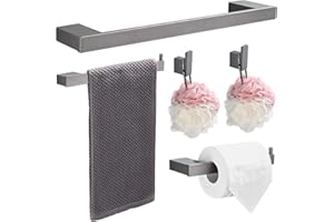 HANFU Porta Asciugamani, Accessori Bagno Set di 5, Alluminio da 40cm, Carta Igienica, Ganci per Accappatoio, Set Completo da Montaggio a Parete, Grigio
