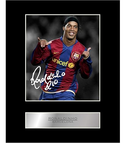 Cadre Photo Autographe Signée Ronaldinho Barcelone A4 - Cadeau Parfait Pour Fans De Football