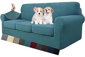 MAXIJIN Copridivano elasticizzato a 3 Posti con 3 Copricuscini, Copridivano antiscivolo a tre posti con Copricuscino Separato per animali domestici, cani (3 Posto, Blu Pavone)