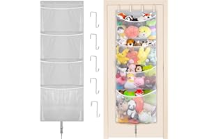 WOODOULOGY Hanging Stuffed Animal Storage Over the Door Large Plush Toy Organizer with Metal Hooks Baby Accessories Holder Idea for Nursery Barbie Doll and Teddy Bear Boys Nursery
