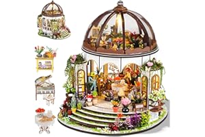 OurMiao Miniature House Kit Hanging Garden, DIY Miniature Dollhouse Kit for Adults with Furniture & LED Lights, Wooden Craft Gifts for Adults Women Teens