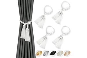 BEL AVENIR Alzapaños de cortina con borlas, modernos lazos de cuerda para cortinas al aire libre, elegantes alzapaños decorativos para cortinas, paquete de 4 unidades (blanco)