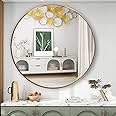 FANYUSHOW Round Mirror For Bathroom, Gold Circle Mirror For Wall Mounted, 24'' Modern Brushed Brass Metal Frame Round Mirror For Wall Decor, Vanity, Living Room, Bedroom, Framed