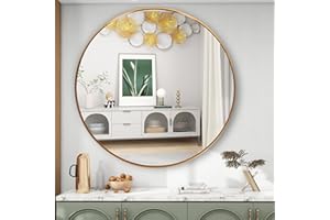 ‎FANYUSHOW FANYUSHOW Runder Spiegel für Badezimmer, Gold Kreis Spiegel zur Wandmontage, 50cm Modern Gebürstetes Messing Metallrahmen Runder Spiegel für Wanddekor, Waschtisch, Wohnzimmer, Schlafzimmer, 50x50 cm