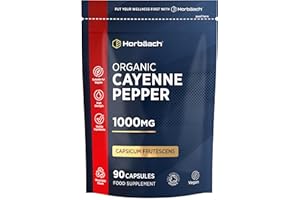HORBÄACH Organic Cayenne Pepper 1000mg | 90 Capsules | Capsicum Frutescens Powder | Suitable for Vegans & Vegetarians | by Horbaach
