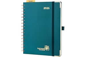 POPRUN Agenda 2026 Settimanale Verticale Spirale 21,5 x 16 cm, Copertina Rigida, Planner 2026 A5 con Righello in Plastica, Carta Spessa da 100 GSM, Verde Pacifico