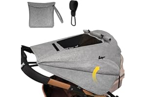 AFXXE Pare Soleil Poussette Universelle, Pare-soleil Poussette Bébé Anti-UV, Double Protege Soleil Poussette Canne, Protection Soleil Poussette Imperméable Avec Fenêtre et Ailes D'ombre Extra Larges