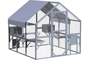 Wiltec Kattgård utomhus 210 x 187 x 187 cm väderbeständig och rymningssäker kattgård med flera plattformar, katt inhägnad för uteplats, trädgård, balkong