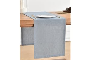 Wracra Runner da tavola in Lino Blu Polveroso Lungo 150cm, Lavabile in Lavatrice, Rustico, Runner da tavola per pranzi, Feste e Uso Quotidiano