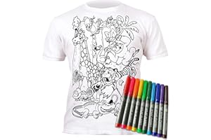 Splat Planet Zoo Animali da Safari T-Shirt Maglietta Magica da Colorare con 10 Penne Magiche Lavabili Atossiche - Colora La Tua Maglietta, Colora E Lava Via E Ricolora (7-8 Years)