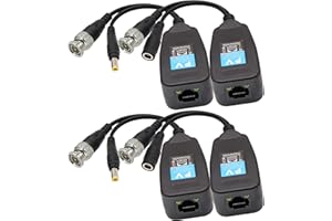 AAOTOKK Video Balun RJ45 a BNC Transceptor Transmisor HD-CVI/TVI/AHD/CVBS con Conector de Alimentación para 1080P 3MP 4MP 5MP 8MP CCTV Seguridad DVR Sistema de Cámara vigilancia (2 Pares-19CM)
