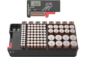 ABUNRO Batteriebox - Batterie Aufbewahrungsbox bmit Batterietester Akkutester BT168.hält 110 Batterien für 9V Block batterien Akku AA, AAA, C, D, und Knopfbatterien