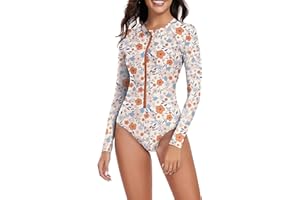 Zando Rash Guard Swimsuits for Women, UPF 50+ Long Sleeve Swimsuit Women, One Piece Zip Floral Print Modest Swimwear