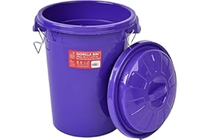 Red Gorilla Bin 30 Litre with Clip Lid Purple Stackable Storage Plastic Lightweight Weather Resistant Frost Proof for Indoor Outdoor Waterproof Waste Bin for Garden Garage Kitchen Home Recycling