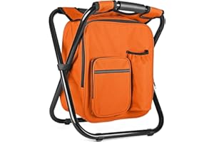 Kikerike Backpack Stool Cooler Chair Heavy Duty 300 LBS Max Load Portable Lightweight Stool Backpack Folding Fishing Cooler Seat for Camping Hunting Fishing - Orange